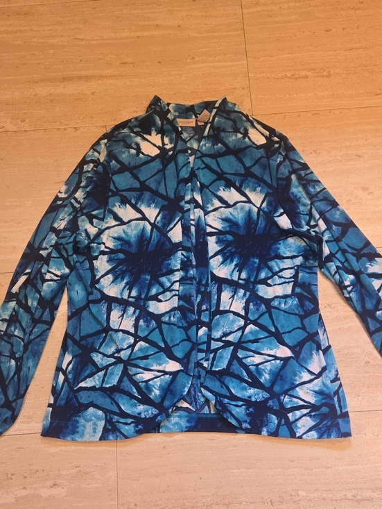Chico's Sweaters - Easywear By Chico's Shades of Blue Design Print Open Front Cardigan